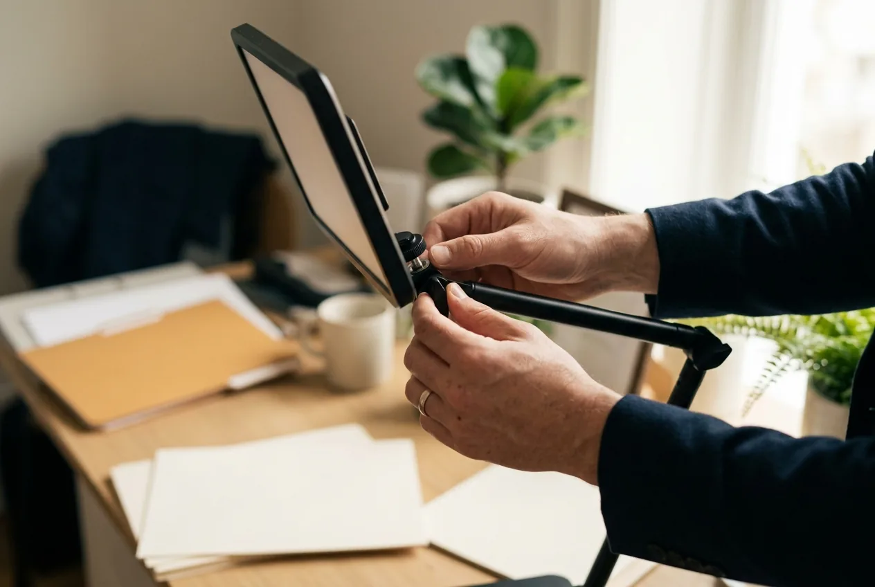 Handen stellen een ledpaneel af bij bedrijfsfotografie