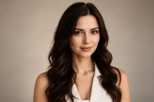 Portret van een vrouw, professioneel gefotografeerd in een fotostudio