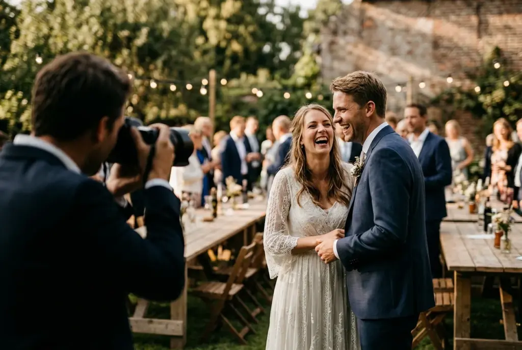 Fotograaf legt spontaan lachend bruidspaar vast